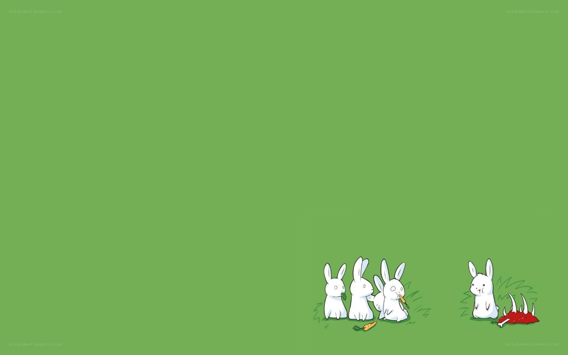 bunnies with carrots and a monster
