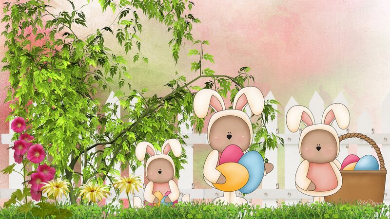 Bunnies with Easter Eggs — Green