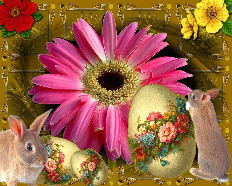 Bunnies with Floral Eggs