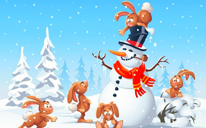 Bunnies with Snowman