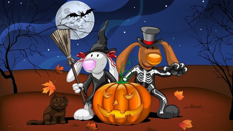 Bunny and Dog in Costumes