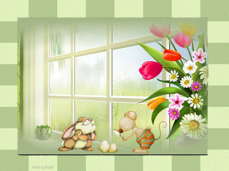Bunny and Mouse by Window