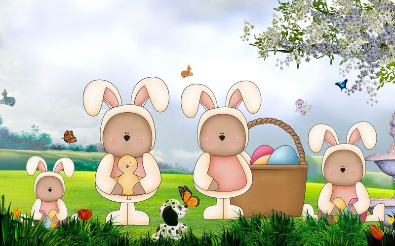 Bunny Family in Field — Green