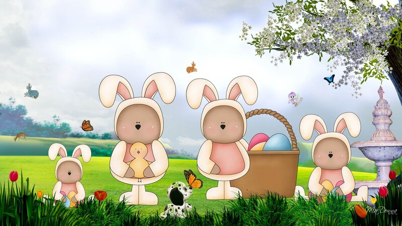 Bunny Family in Field