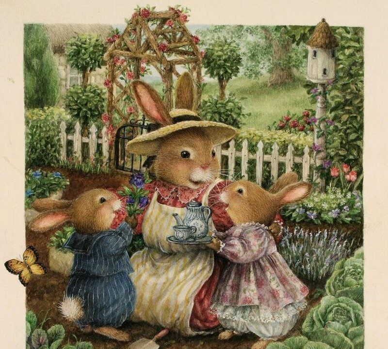 Bunny Family in Garden