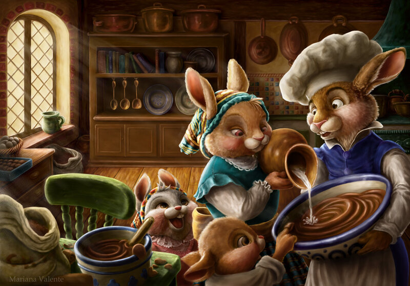 Bunny Family in Kitchen