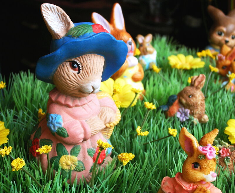 Bunny Figurines in Grass
