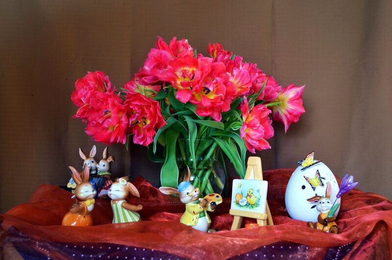 Bunny Figurines with Flowers