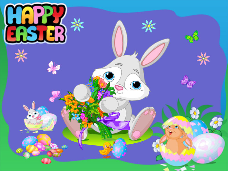 Bunny Holding Flowers — Purple