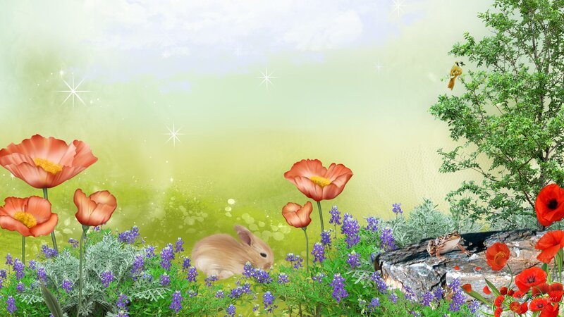 Bunny in a Flower Field — Green