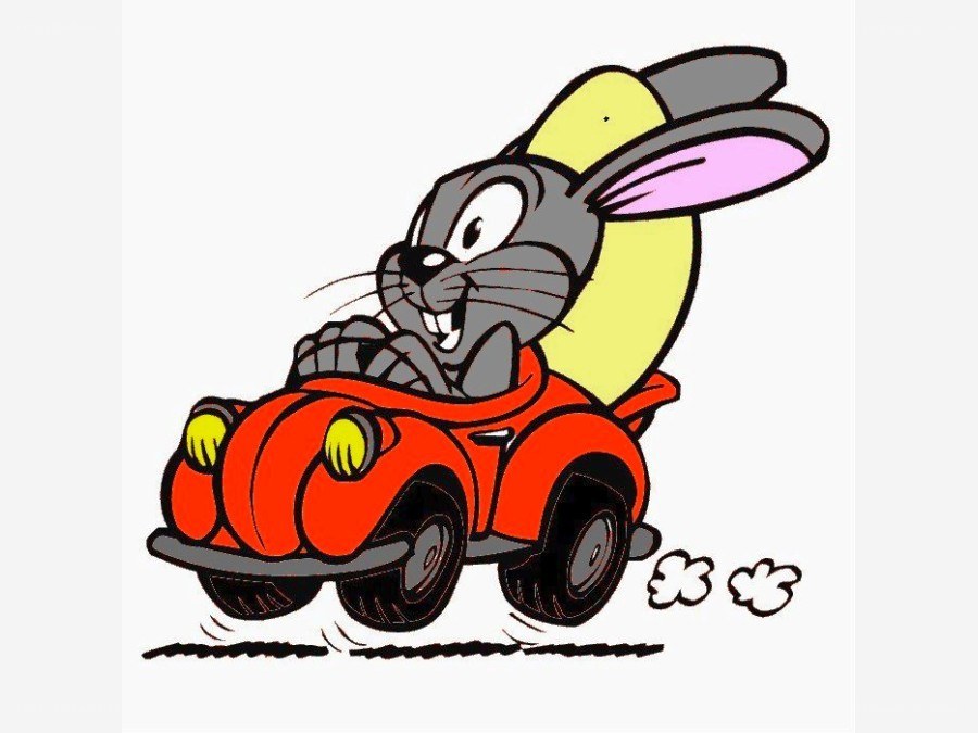 bunny in a red car