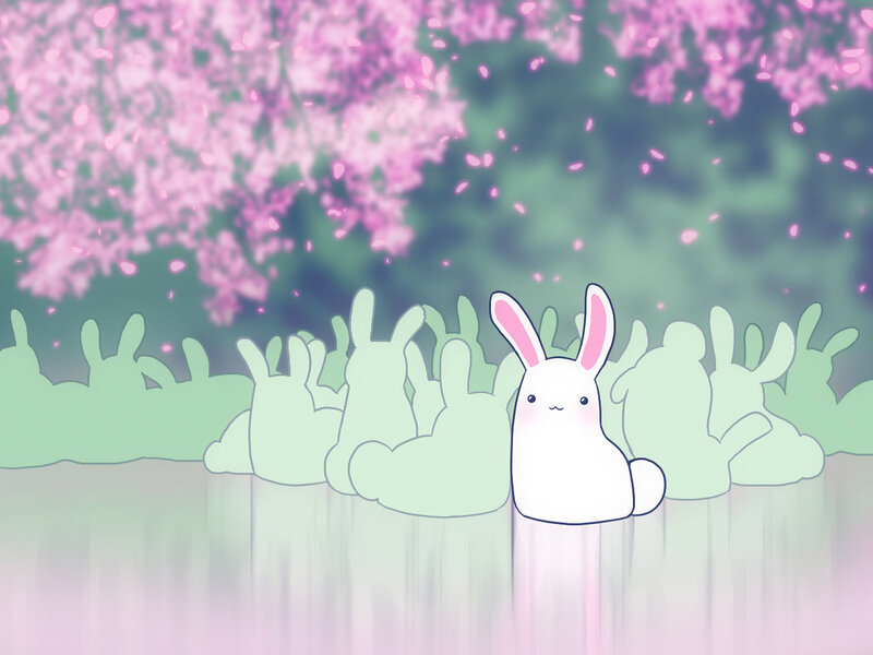bunny in cherry blossom garden
