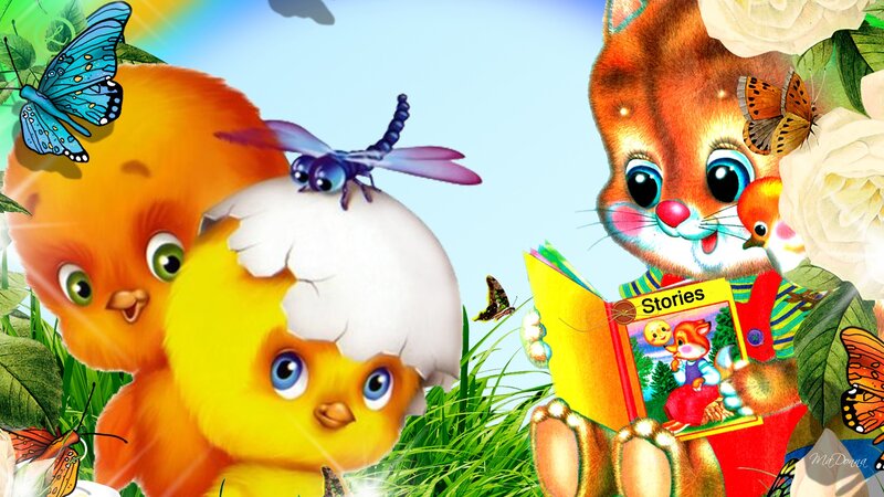 Bunny Reading to Chicks