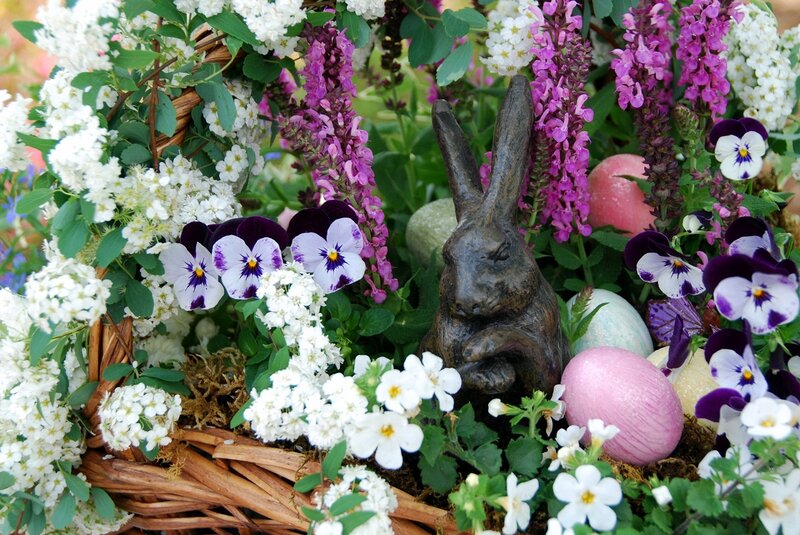 Bunny Statue in Flowers