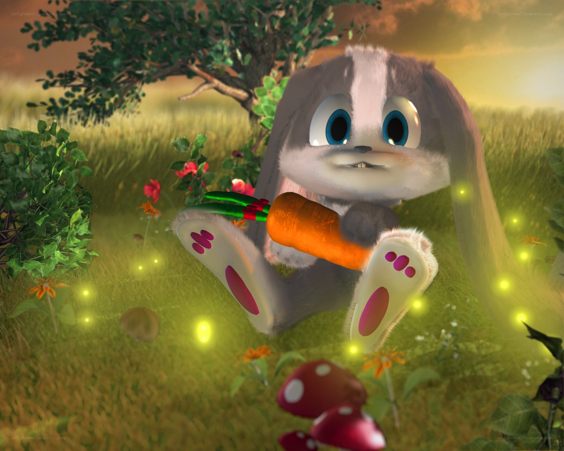bunny with carrot in field