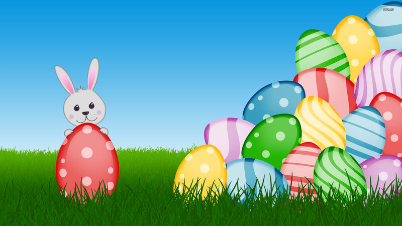 Bunny with Easter Eggs — Green, Cheerful, Spring, Digital Art