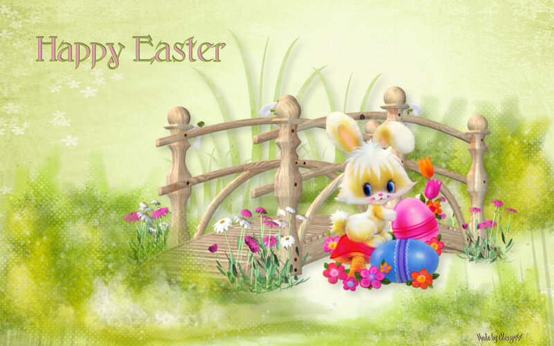Bunny with Easter Eggs — Green, Cheerful