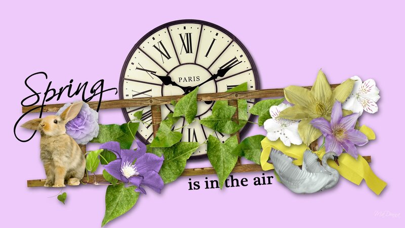 Bunny with Flowers and Clock