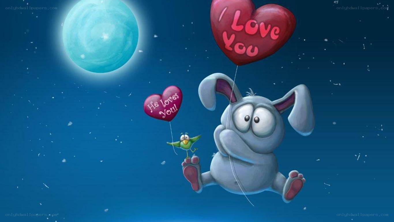 Bunny with heart balloons