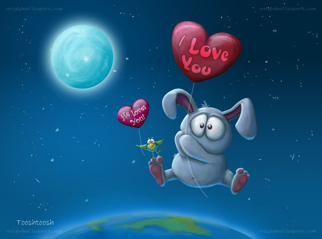 Bunny with heart balloons