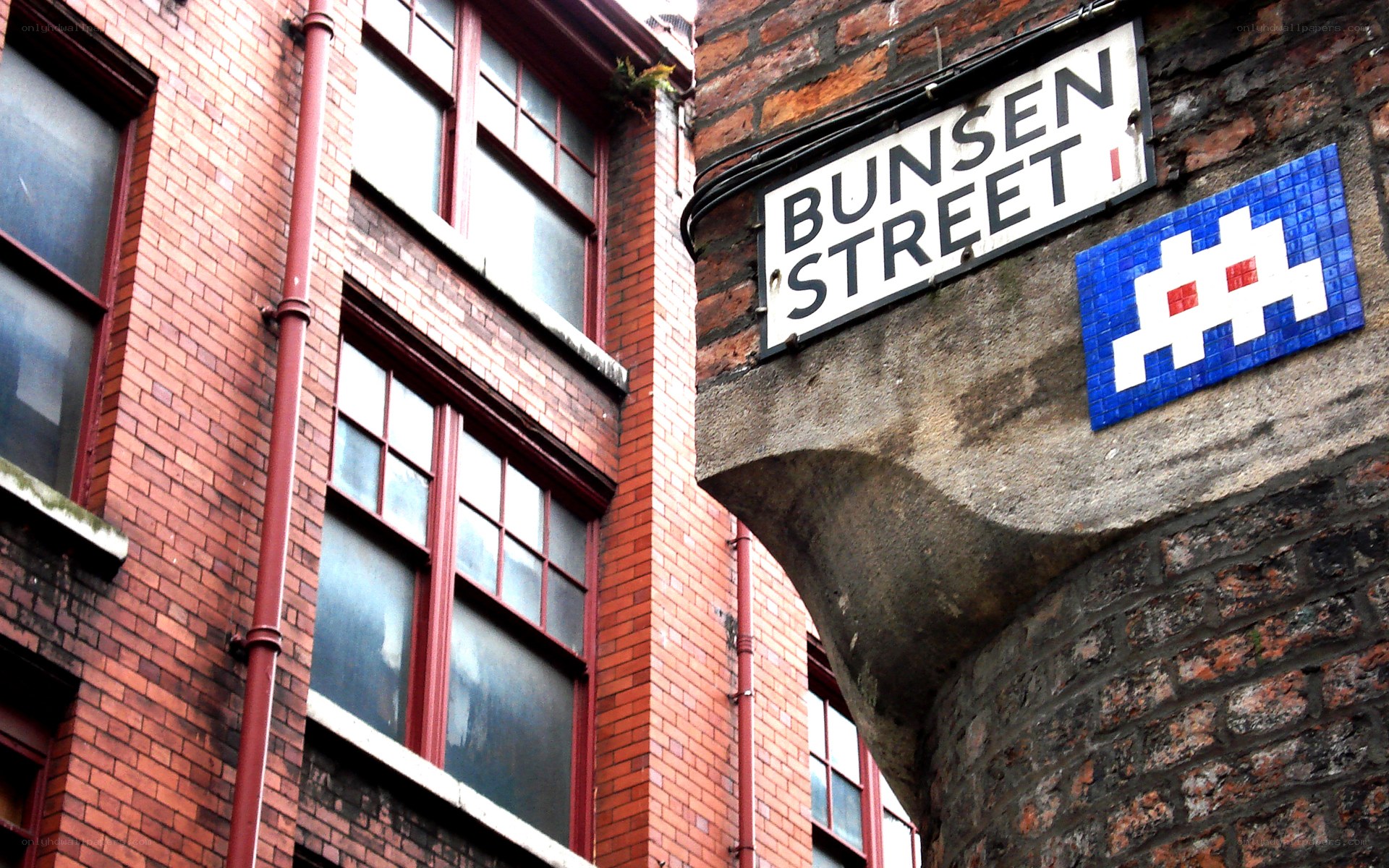 Bunsen Street sign with pixel art