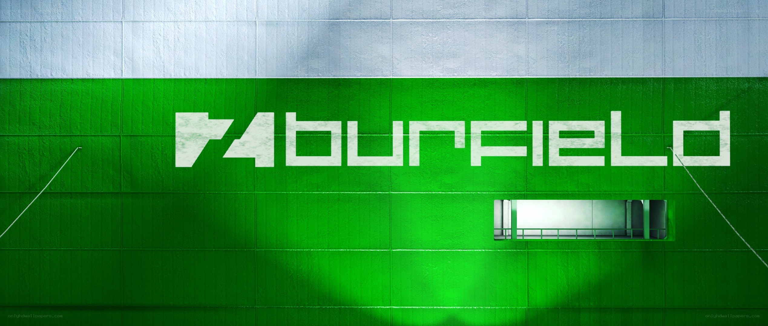 Burfield logo on green wall