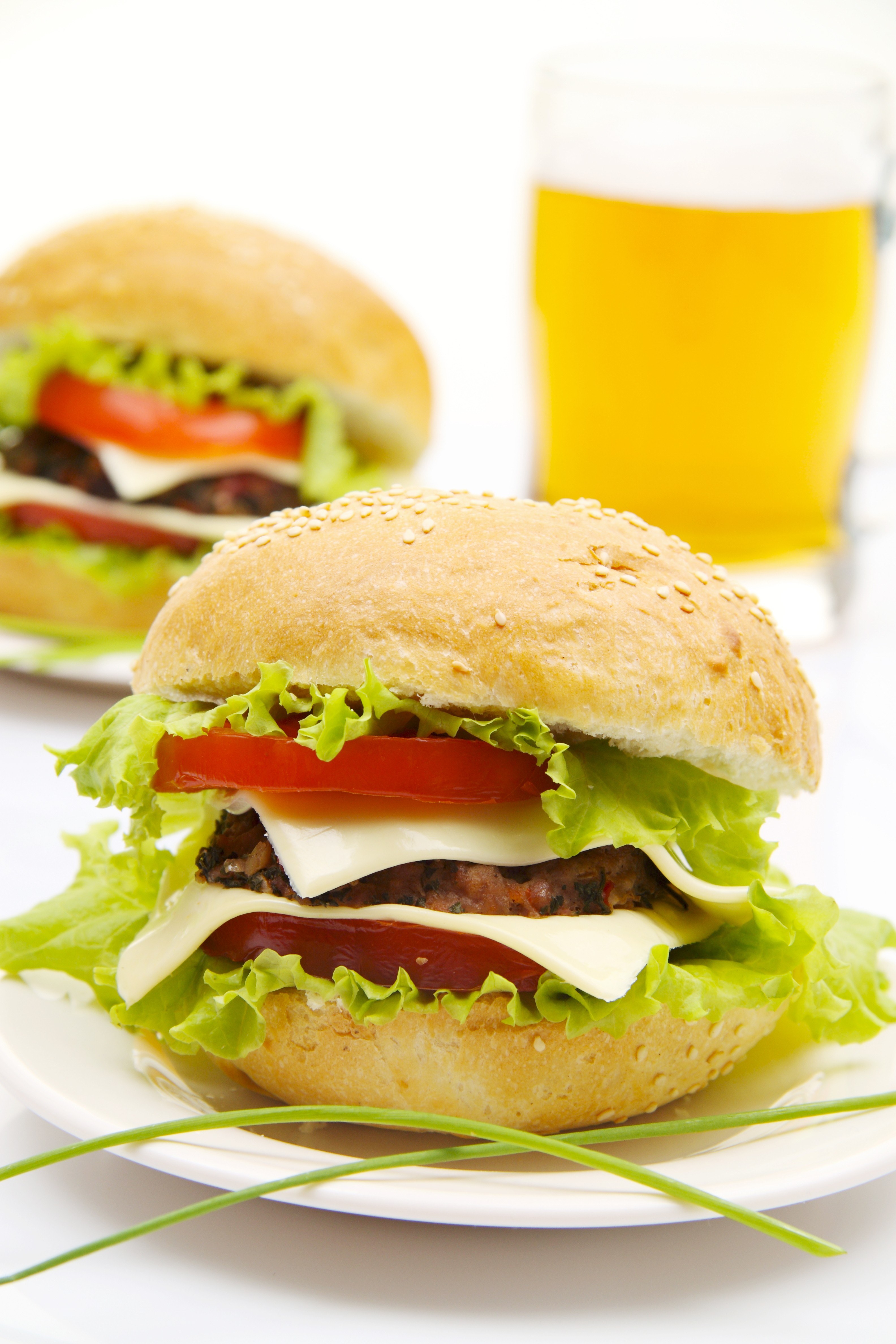 Burger and beer meal