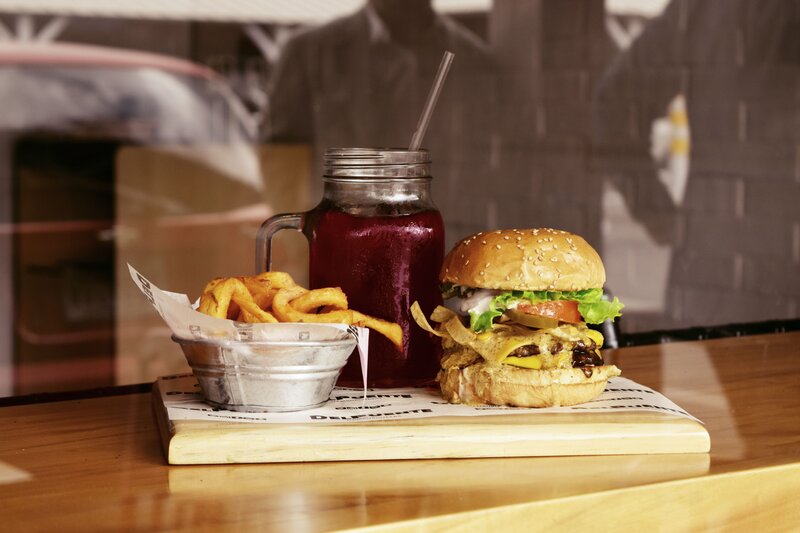 Burger and Fries Meal — Brown, Appetizing
