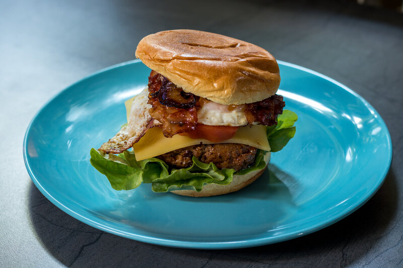Burger on Blue Plate