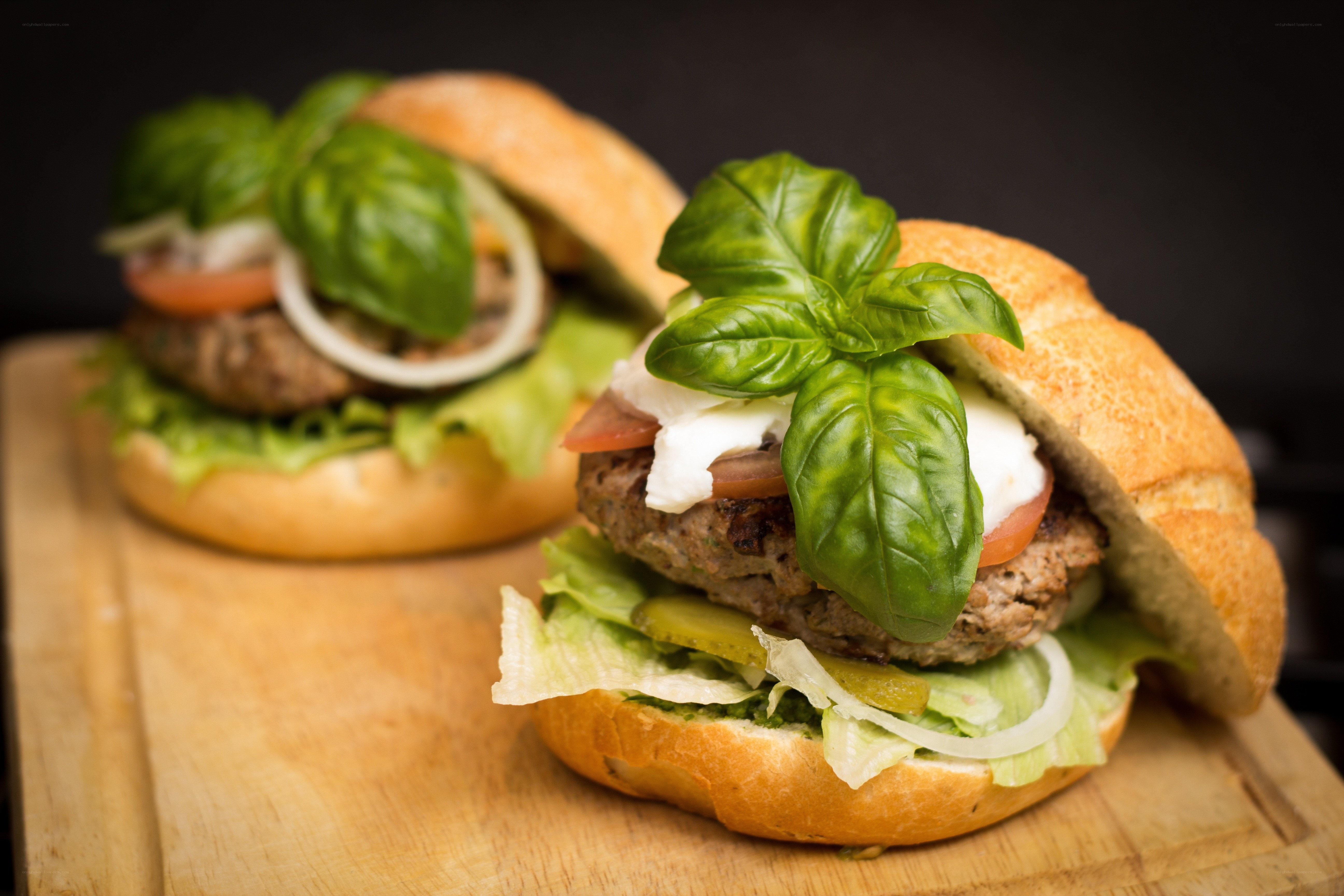 Burger with basil and mozzarella