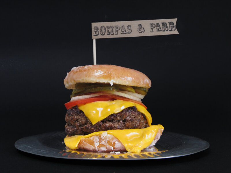 Burger with cheese and donut buns