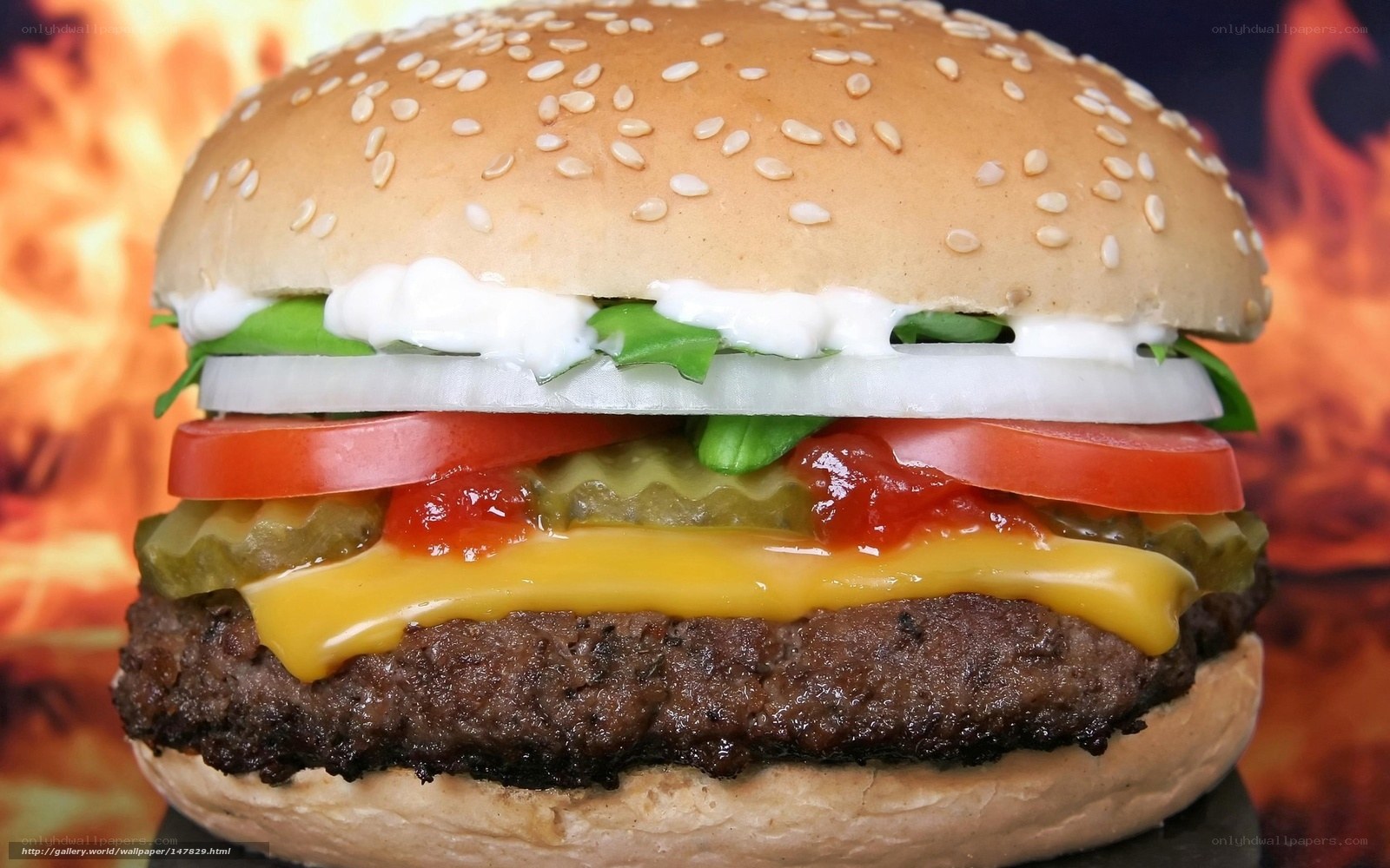 Burger with flames background