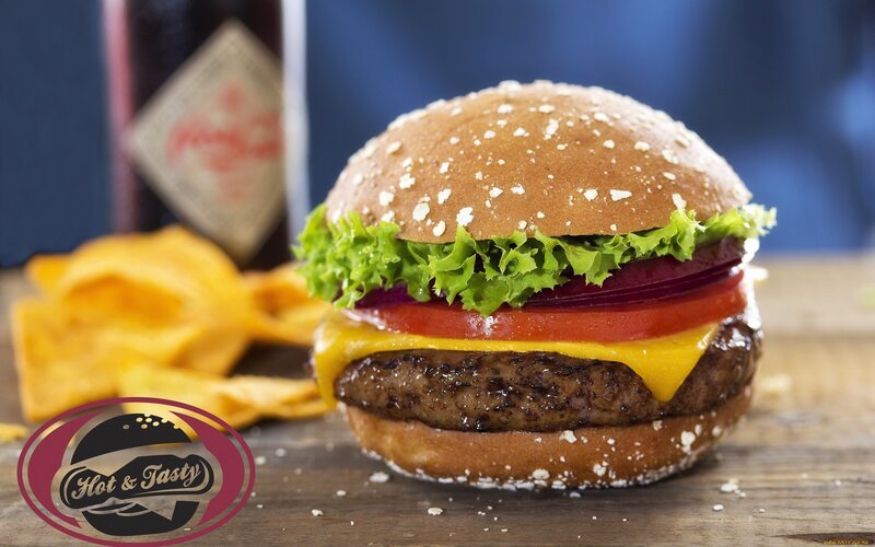 Burger with fries and drink