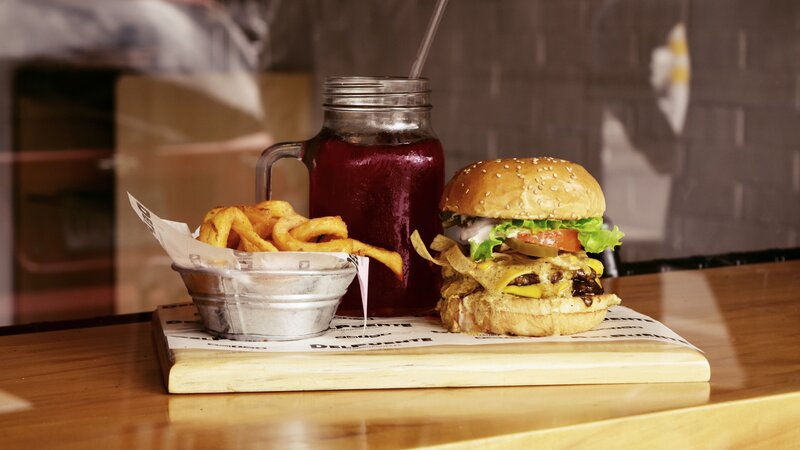 Burger with Fries and Drink — Brown