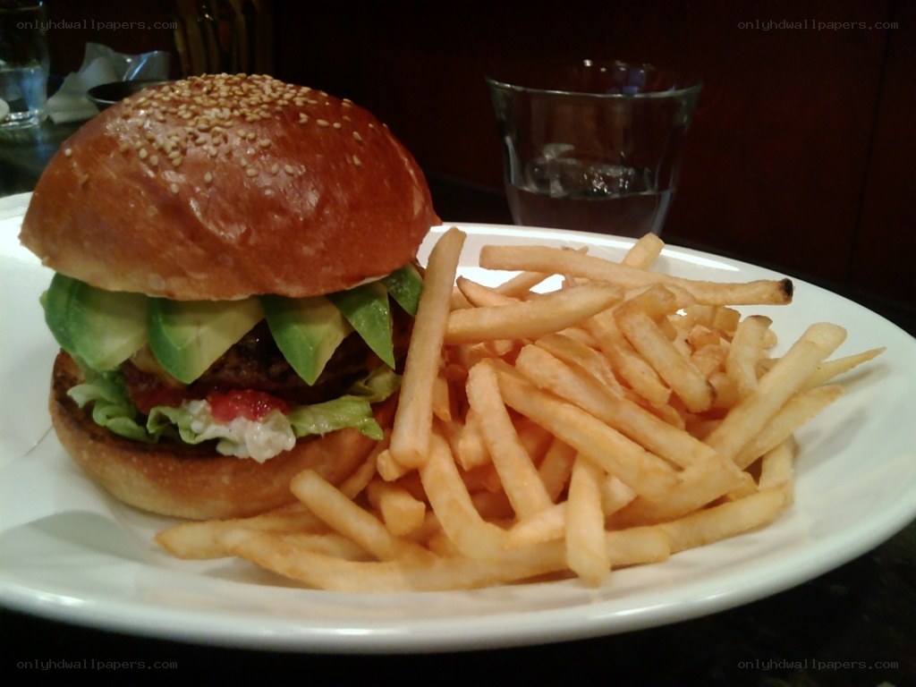 burger with fries on a plate