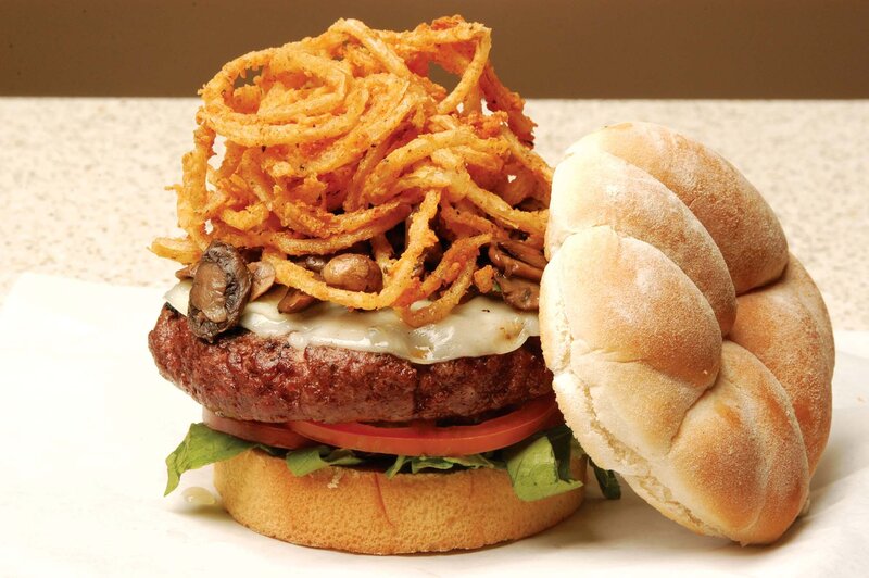 Burger with Onion Rings — Brown