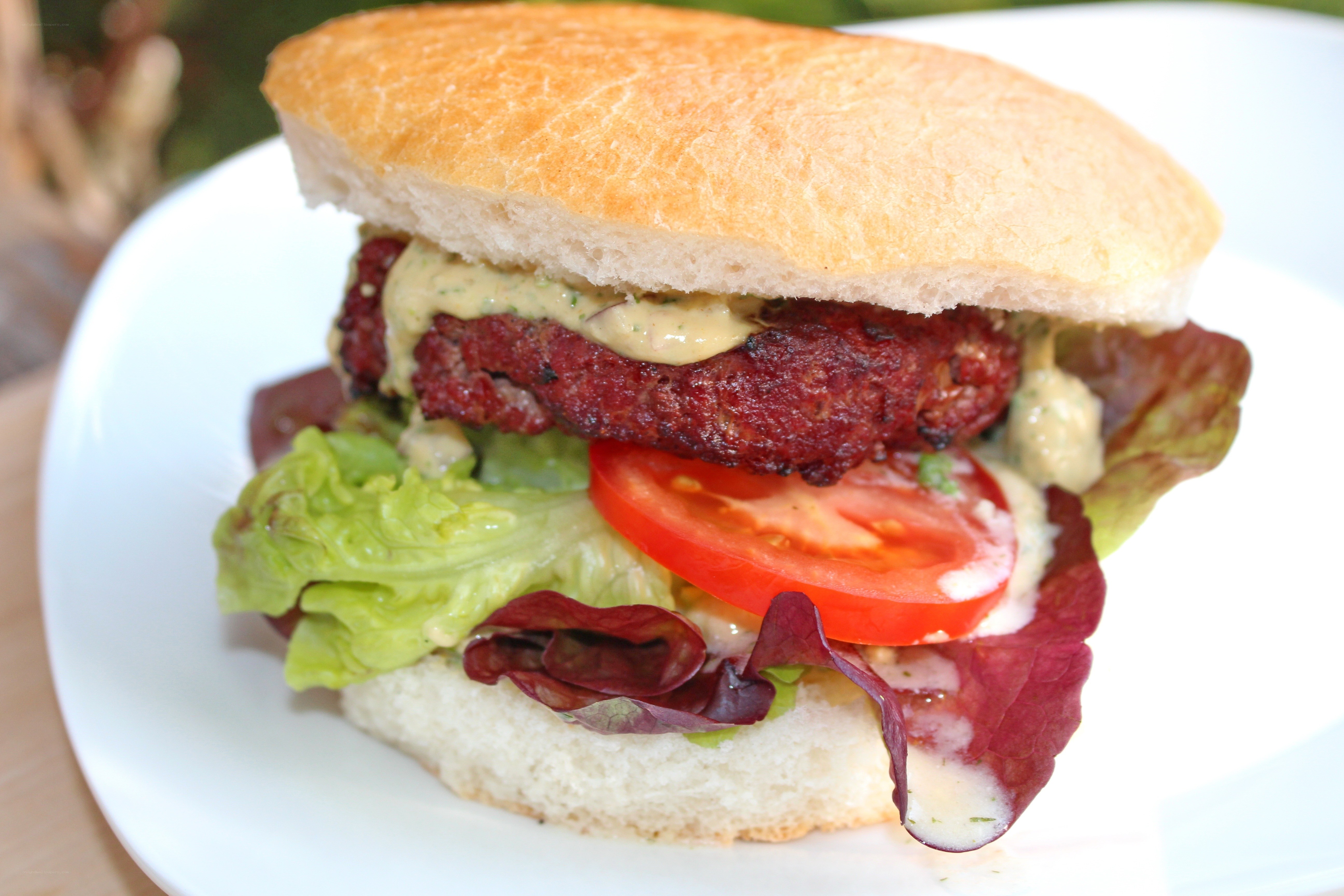 Burger with patty and vegetables