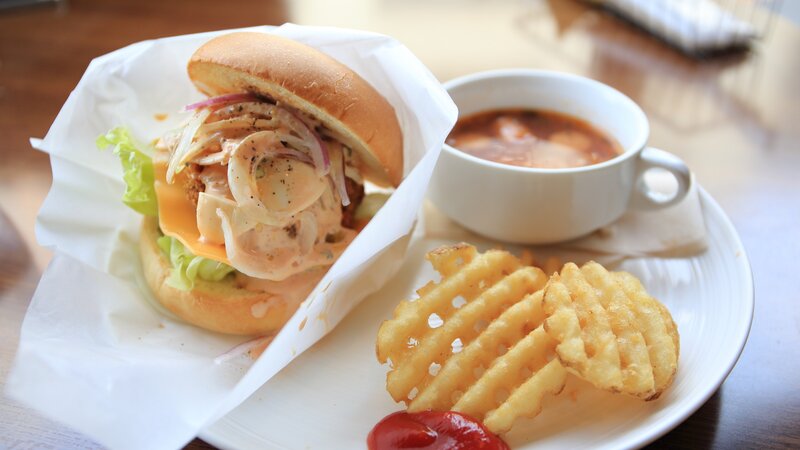 Burger with Waffle Fries