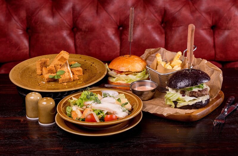 Burgers and Salad on Table