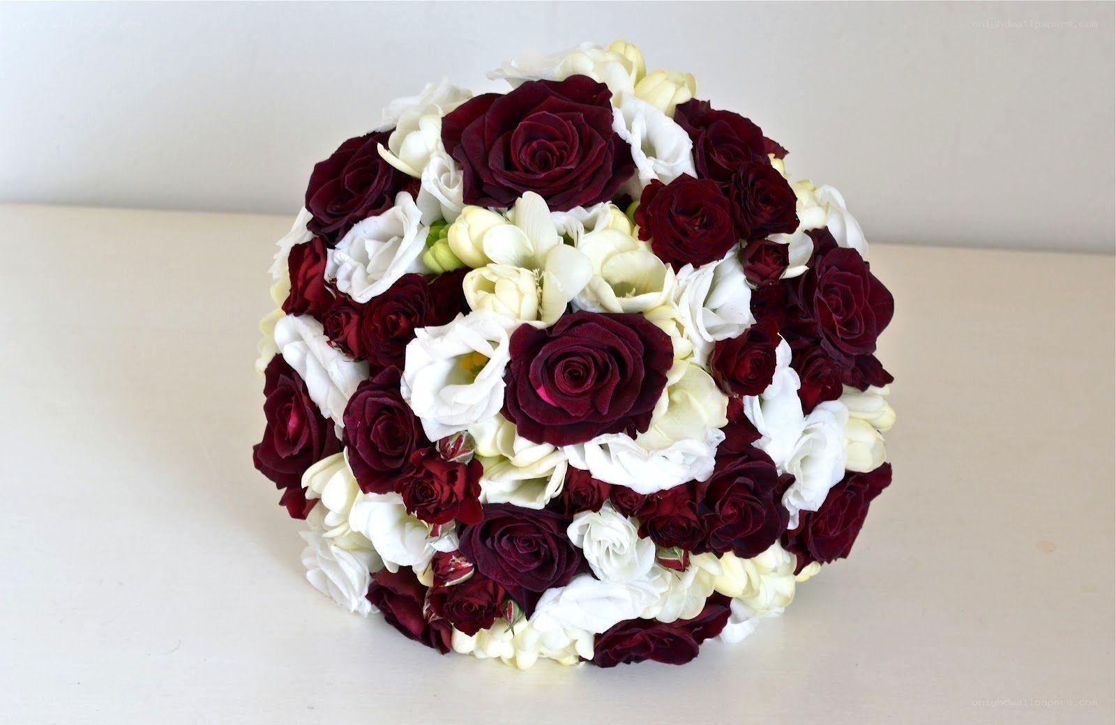 Burgundy and white rose bouquet