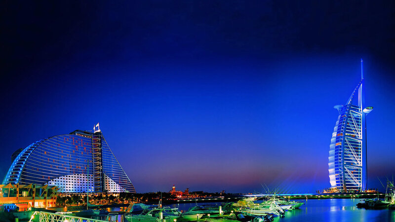 Burj Al Arab and Jumeirah Beach Hotel — Blue, Dramatic
