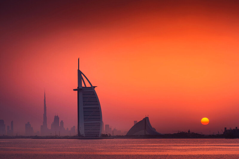 Burj Al Arab at Sunset — Orange, Dramatic