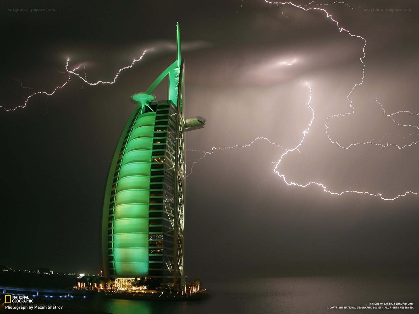Burj Al Arab during a lightning storm