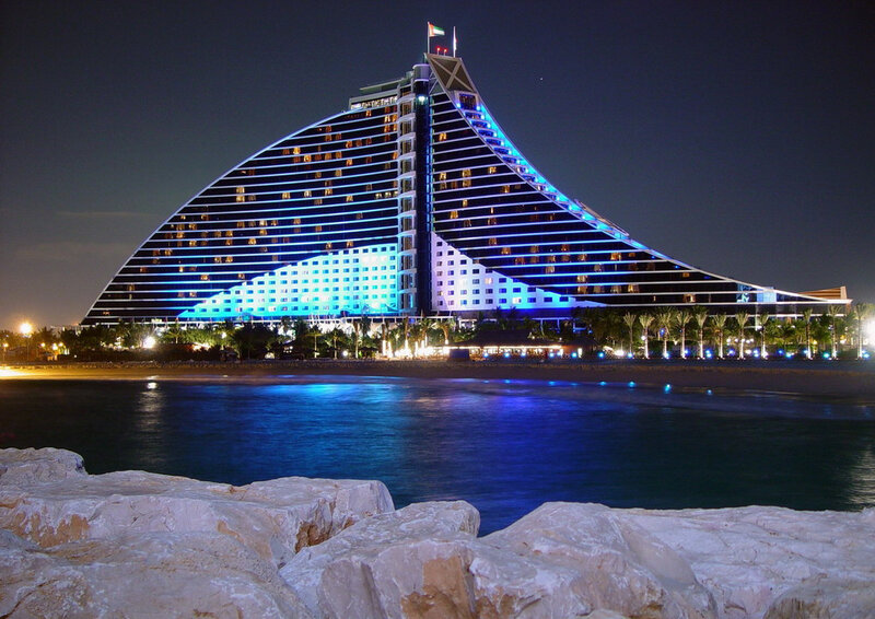 Burj Al Arab Hotel — Blue, Dramatic, Night, Photograph