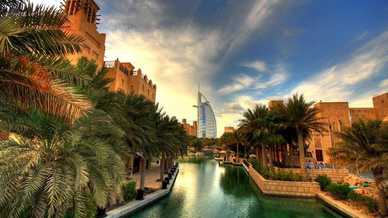 Burj Al Arab Hotel — Blue, Dramatic, Sunset, Photograph, Palm Trees