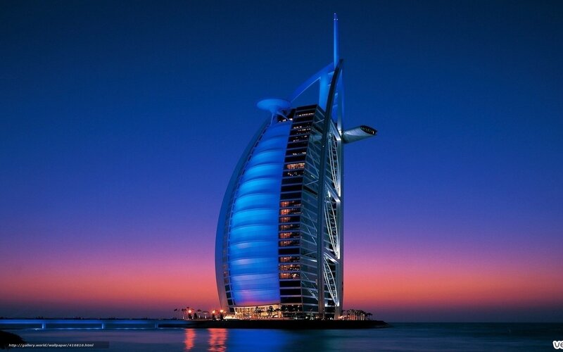 Burj Al Arab Hotel — Blue, Dramatic, Sunset, Photograph, Sky
