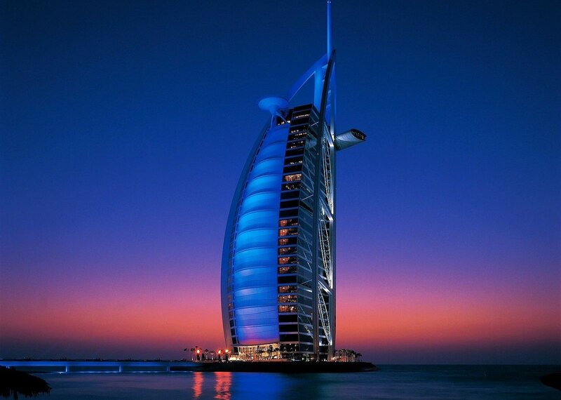 Burj Al Arab Hotel — Blue, Dramatic, Sunset