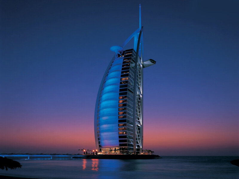 Burj Al Arab Hotel — Blue, Serene, Night, Photograph, Ocean