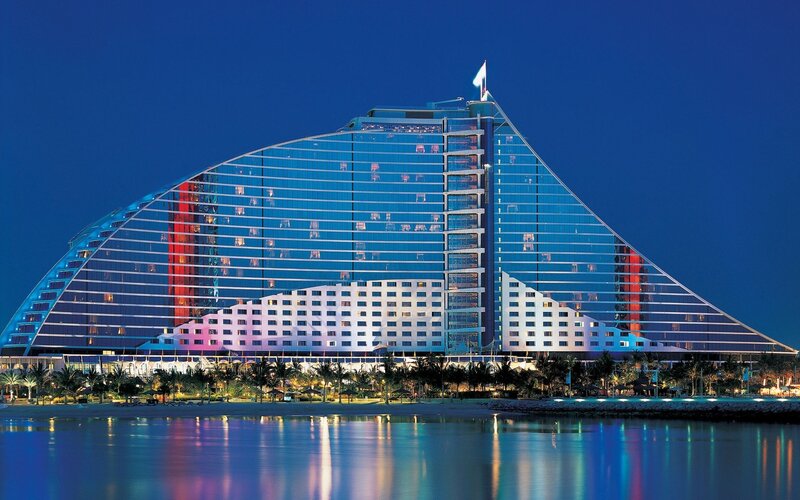Burj Al Arab Hotel — Blue, Serene, Night, Photograph, Water