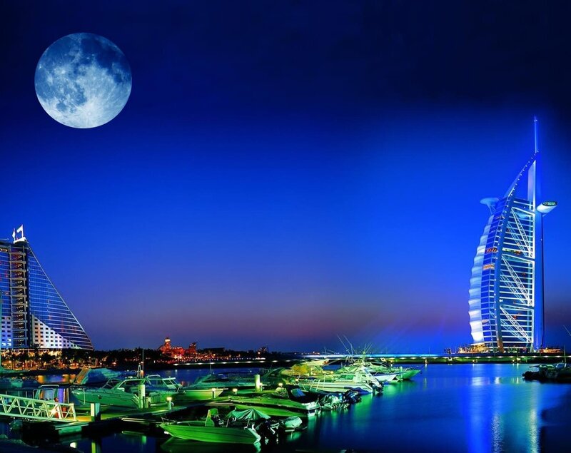 Burj Al Arab Hotel — Blue, Serene, Night